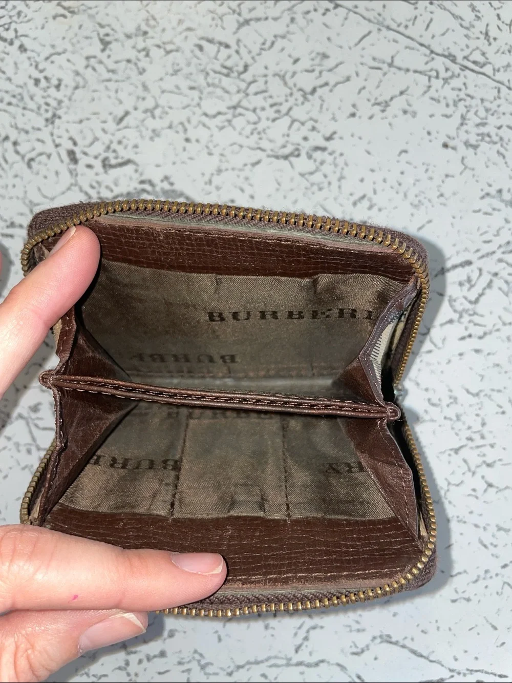 Burberry Dark Brown Textured Leather Zip-Around Wallet *Flawed*